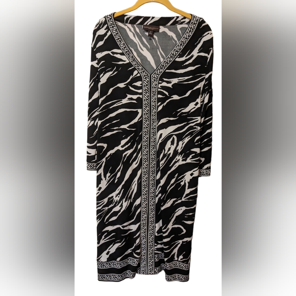 Dana Buchman. Dress. Midi. Zebra Print. Animal Print. Black And White.